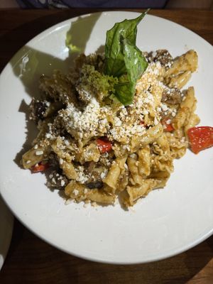Eggplant and red pepper campanelle (subbed vegan cheese)  at Cafe Flora in Seattle