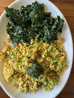 Spring scramble (vegan version) with garlicky greens  at Cafe Flora in Seattle