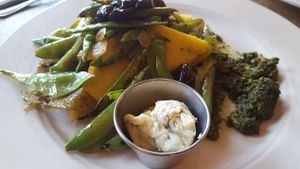 Snow Pea Polenta  at Cafe Flora in Seattle