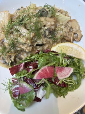 Morel and trumpet mushroom risotto  at Cafe Flora in Seattle