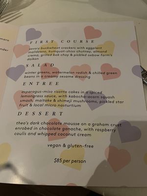 Valentine’s Day menu  at Cafe Flora in Seattle
