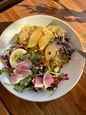 Lobster mushroom & peach risotto   at Cafe Flora in Seattle