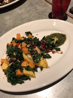 Polenta cakes, kale, butternut squash, pomegranate... at Cafe Flora in Seattle
