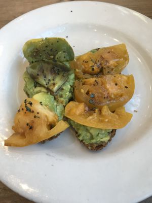 Avocado heirloom tomato toast.  at Cafe Flora in Seattle