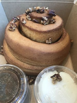 Cinnabon roll to go at Cafe Flora in Seattle