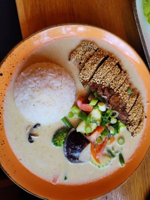 Green curry with sesame duck at Rou Vegan in Berlin