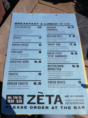 Menu at Zeta in The Hague