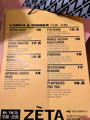 The Lunch and Dinner Menue (10/2022)  at Zeta in The Hague