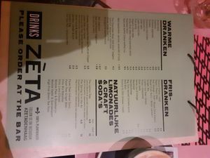Menu drinks at Zeta in The Hague