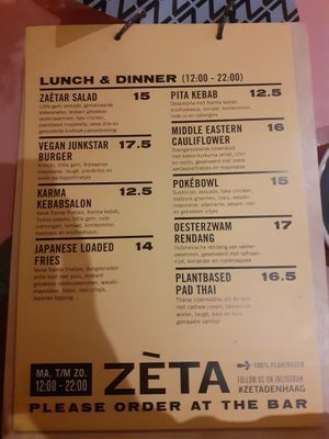 Menu lunch/dinner at Zeta in The Hague