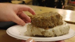 Chocolate chip cookies ice cream sandwich at Cookies and Scream - Camden Lock Market in North West London