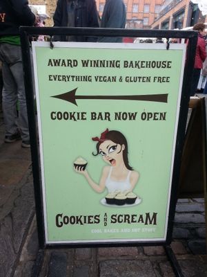 Sign at Cookies and Scream - Camden Lock Market in North West London