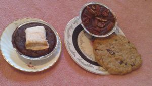 'Pecan brownie, marshmallow choc fudge brownie and choc chip oat cookie' at Cookies and Scream - Camden Lock Market in North West London