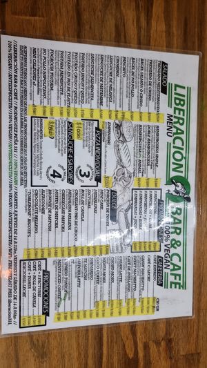 Menu at Liberación Cocina Vegana in Buenos Aires