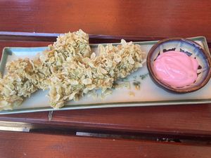 Crispy tofu with a raspberry sauce   at Vegan Bar in Schwerin