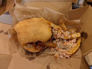 Sticky rum seitan burger with dumpling bread at Esmie's in Coventry