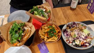 2 Döner, one with pumpkin, one classic, Döner Bowl, Fries at Happy Döner in Mainz