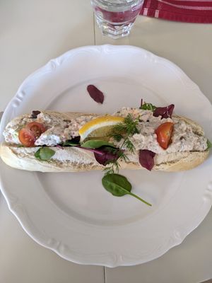 Baguette with skagenröra at Gaggeska Garden in Vasteras