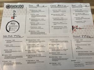 July 2022 Menu with vegetarian markings and text to specify vegan. at Shokudo in Utrecht