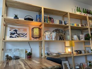 Inside, with nice art work  at Shokudo in Utrecht