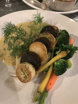 Mushroom Scallops with ‘black pudding’  #Veganuary at Morgan and Watson  in South East London