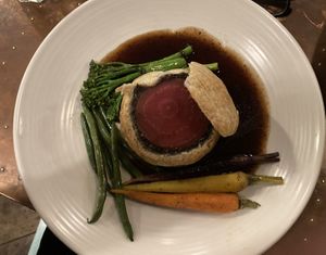 Beetroot wellington in red wine gravy   at Morgan and Watson  in South East London