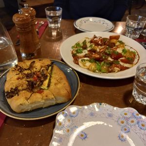 Tomatoes and fresh focaccia at Morgan and Watson  in South East London