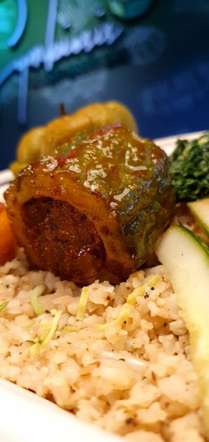 Stuffed Bitter Melon at Symbiosis Plant-based Eats in Paramaribo