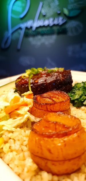 Fried Rice & Meatball at Symbiosis Plant-based Eats in Paramaribo