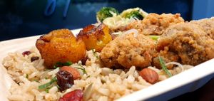 Fried Rice & Popcorn Ch'ckn at Symbiosis Plant-based Eats in Paramaribo