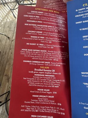 Clearly labeled menu  at Shambles in St John