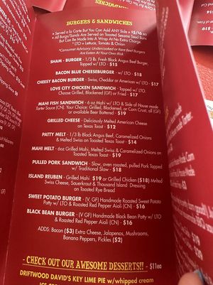 Clearly labeled menu  at Shambles in St John