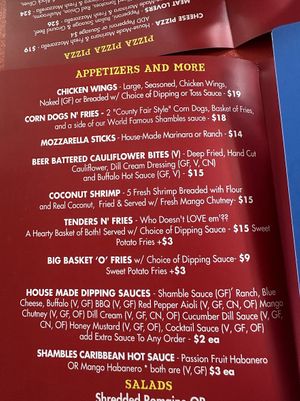 Clearly labeled menu  at Shambles in St John