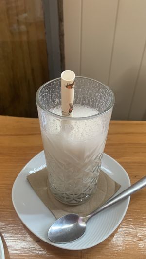 Vanilla oat milkshake  at Blacksmith Gallery Cafe in Sheffield