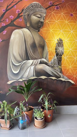 The murals on the wall were beautiful   at BOTICA BISTRO - Nutty Treesome in Playa Del Carmen