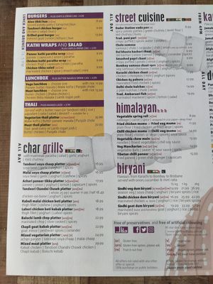 Menu at Bombay Dhaba in Upper Mount Gravatt