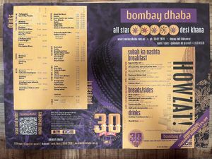 Menu Front  at Bombay Dhaba in Upper Mount Gravatt
