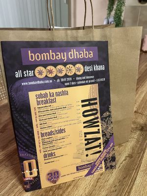 Menu with takeaway bag  at Bombay Dhaba in Upper Mount Gravatt