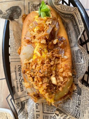 The "Janis Joplin" tof hotdog - YUM at El Purgatorio in Cartagena