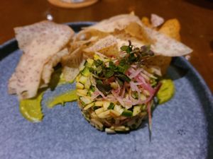Mushroom Poke with taro chips at The Banyan Tree in Lahaina