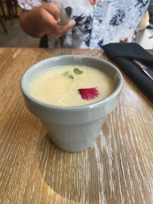 Soup of the moment (parsnip soup)  at Bistro Hortus in Quebec