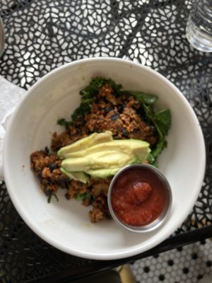 Vegan Burrito served over greens, w/o wrap (gf option) at Lucy in the Rye in Sylva