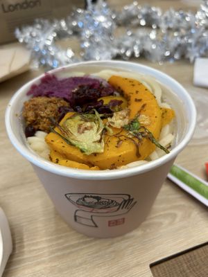 Vegan festive udon  at Marugame Udon in East London