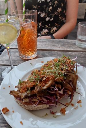Open Oyster Mushroom Sandwich (evening menu) at Propeller in Vienna
