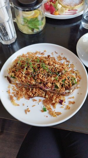 Open-faced oyster mushroom sandwich at Propeller in Vienna