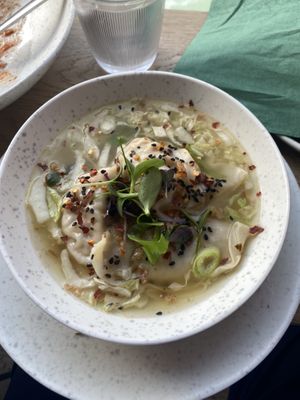 Gyoza in a broth   at Cultivate Food in Oslo