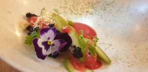 Green asparagus with plant based parmesan at Cultivate Food in Oslo