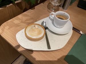 Lemon Tart with an espresso   at Cultivate Food in Oslo
