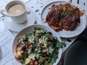 Lasange and side salad at Cultivate Food in Oslo