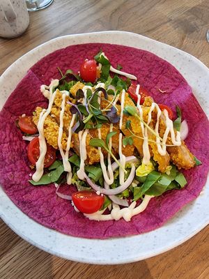Open beetroot wrap at Cultivate Food in Oslo